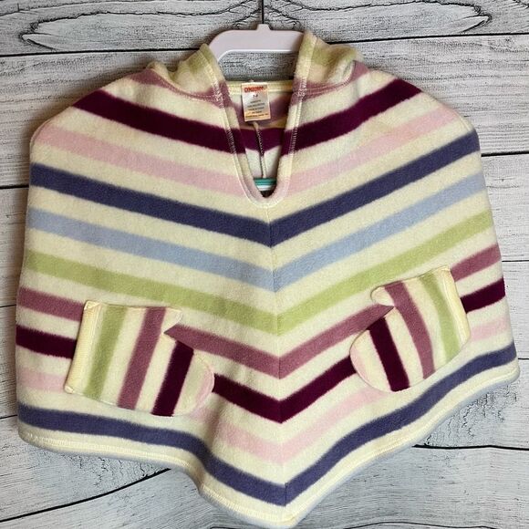 Gymboree Girls Fleece Poncho Cape Cream with Multicolored Stripes in Size 7-8